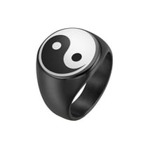 HIJONES Men's Stainless Steel Classic Yin Yang Gossip Balance Ring Taoist Amulet Signet Promise Rings Black Size 12