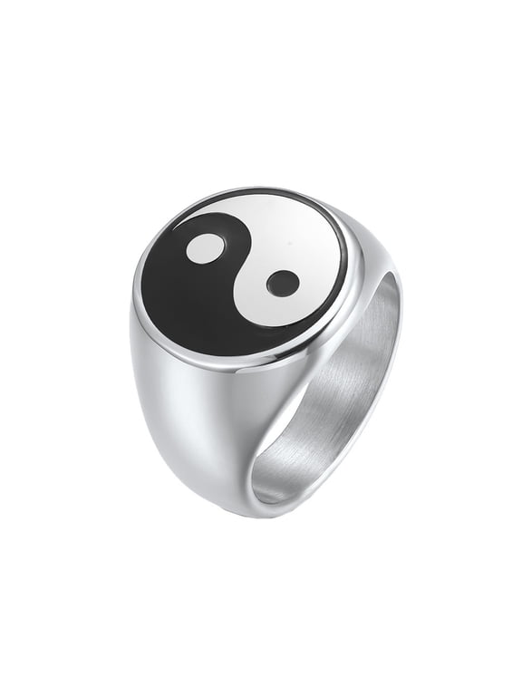Men's Stainless Steel Classic Yin Yang Gossip Balance Ring Taoist Amulet Signet Promise Rings Silver Size 11
