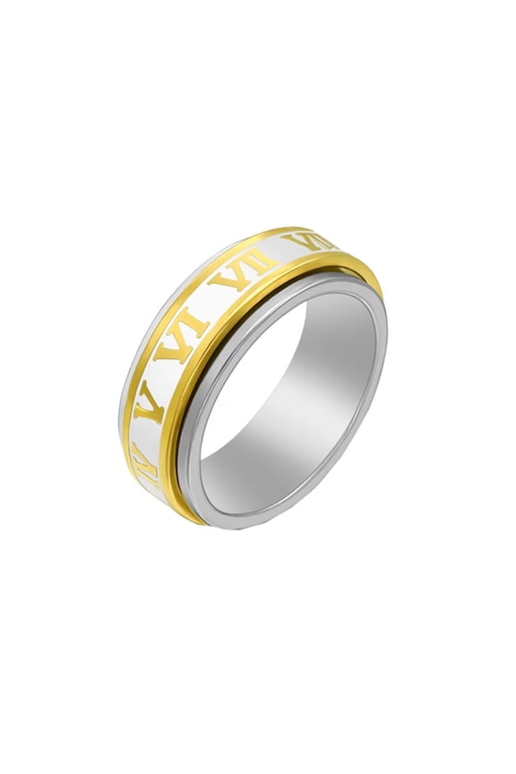 Men's Stainless Steel Corroded Roman Numerals Turnable Ring Fidget Band Rings Stress Relieving Anxiety Gift Gold Size 8