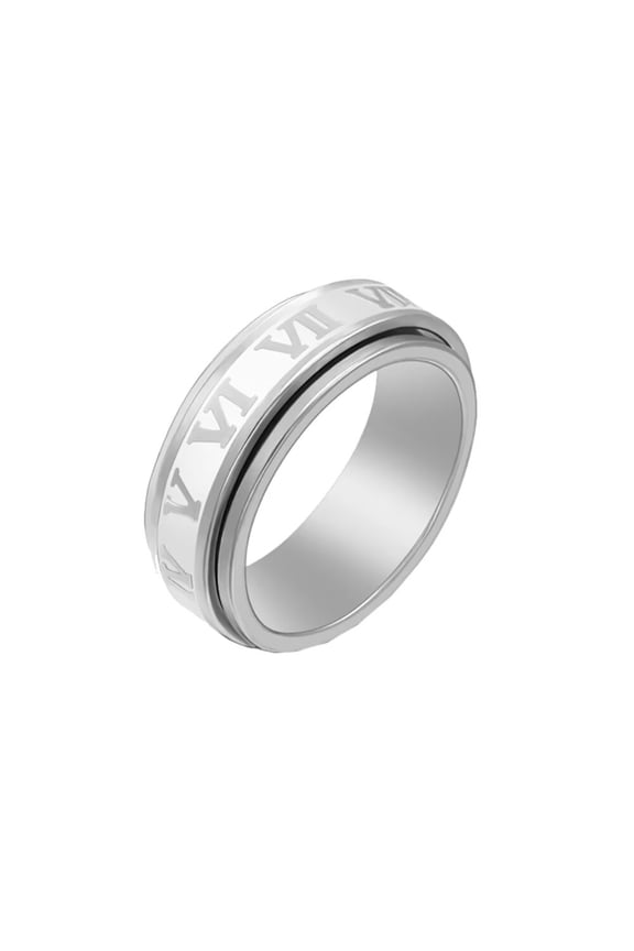 Men's Stainless Steel Corroded Roman Numerals Turnable Ring Fidget Band Rings Stress Relieving Anxiety Gift Silver Size 10