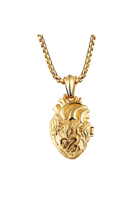 Men's Stainless Steel Creative Openable Human Organ Anatomy Heart Pendant Titanium Chain Necklaces Gold S
