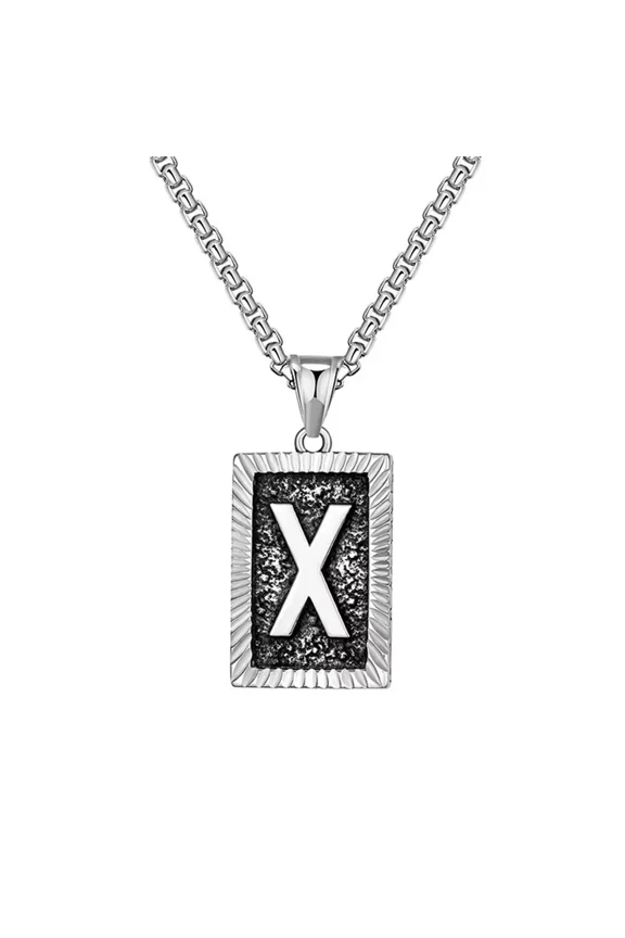 Men's Stainless Steel Dainty Silver Square Initials Necklace Letter X