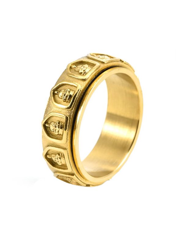 Men's Stainless Steel Eighteen Arhat Groove Rotating Ring Anxiety Biker Finger Band Gold Size 7