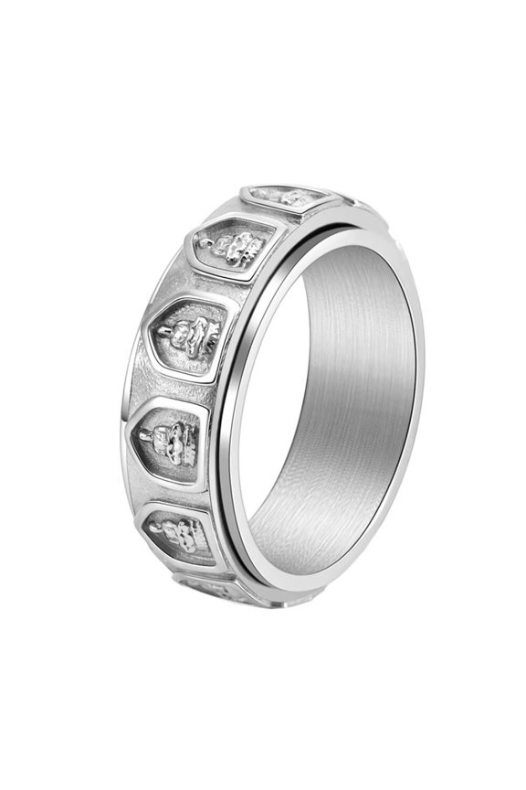 Men's Stainless Steel Eighteen Arhat Groove Rotating Ring Anxiety Biker Finger Band Silver Size 10