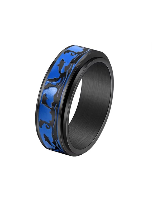 Men's Stainless Steel Fantasy Ocean Fish Ring Anxiety Relieves Strees Ring 8MM Black Size 9