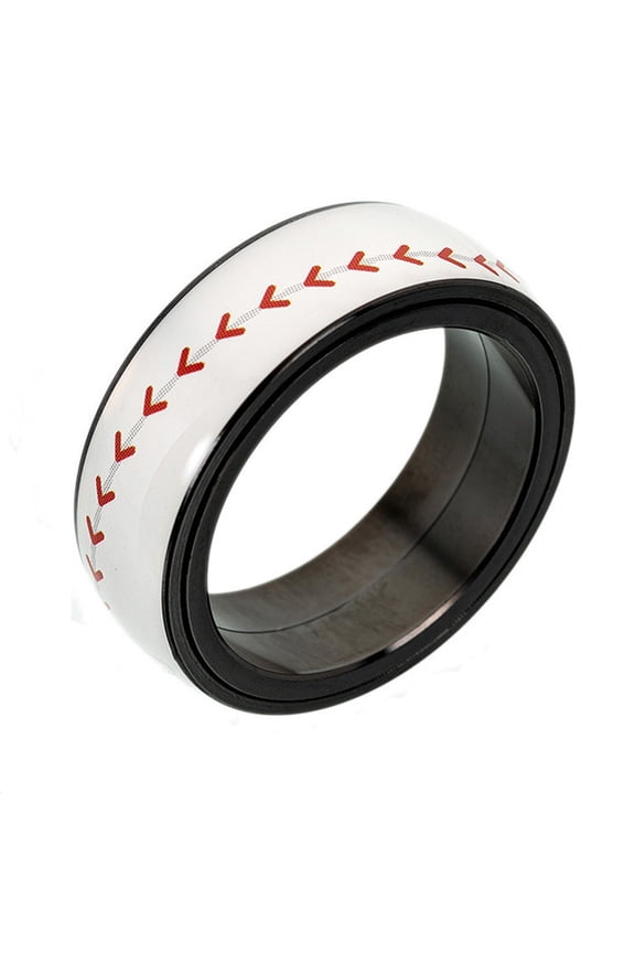 Men's Stainless Steel Fashion Sport Baseball Pattern Anxiety Ring Spinner Cool Jewelry Black Size 13