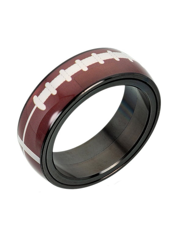 Men's Stainless Steel Fashion Sport Football Pattern Anxiety Ring Spinner Cool Jewelry Black Size 11