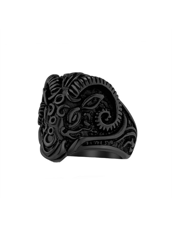Men's Stainless Steel Gothic Goat Ram Head Ring Band Bold Sheep Inspired Titanium Biker Knuckle Jewelry Black Size 9