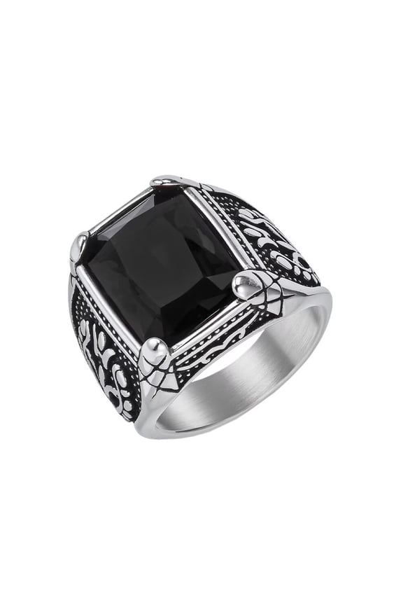 Men's Stainless Steel Gothic Multicoloured Crystal Gemstone Tulip Engraved Chunky Biker Ring Punk Finger Jewelry Silver Black Stone Size 14