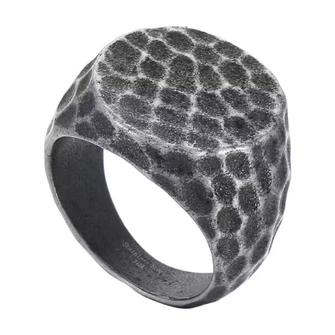HIJONES Uomo Acciaio Inossidabile Signet Top Rotondo Stile Anello Argento Lucido Taglia 14