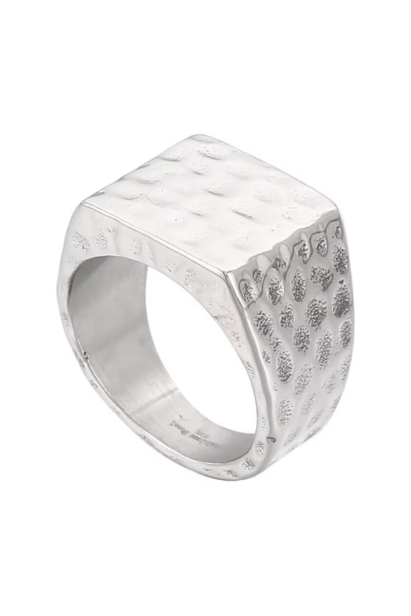 Men's Stainless Steel Hammered Surface Ring Classic Simple Signet Style Pinky Finger Statement Rings Square Silver Size 8