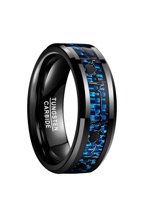 Men's Stainless Steel Heartbeat Ring Engagement Wedding Dating Band Jewelry Blue Size 11