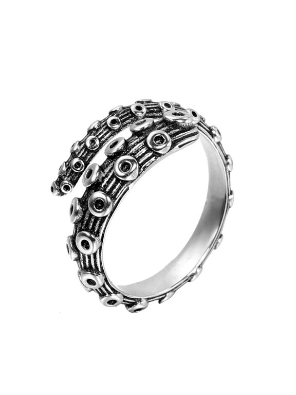 Men's Stainless Steel Hip Hop Octopus Tentacles Ring Opening Ring Cute Sea Animal Jewelry Silver Size 12