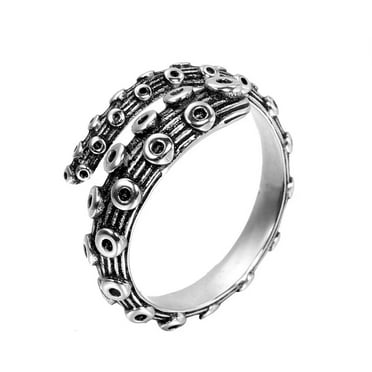 HIJONES Men's Stainless Steel Hip Hop Octopus Tentacles Ring Opening Ring Cute Sea Animal Jewelry Silver Size 8