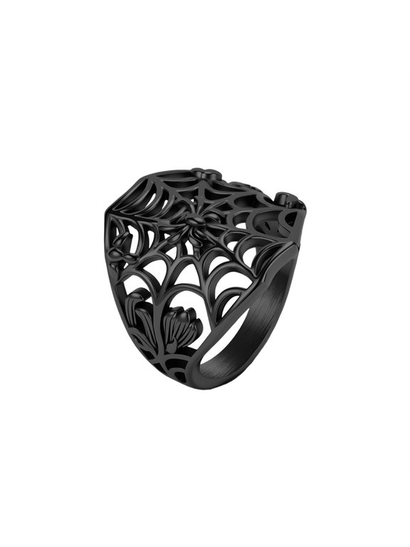 Men's Stainless Steel Hollow Spiderweb Wide Statement Band Ring Black Szie 13