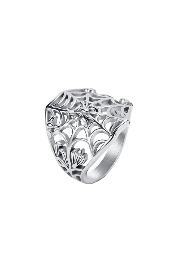 Men's Stainless Steel Hollow Spiderweb Wide Statement Band Ring Silver Size 10
