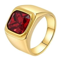 HIJONES Men's Stainless Steel Minimalist Square Cut Gemstone Signet Biker Rings CZ Crystal Stone Punk Finger Jewellery Gold-Red Stone Size 7