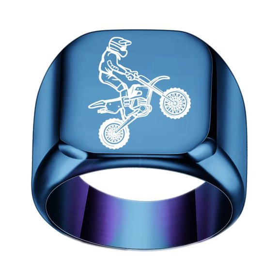 HIJONES Men's Stainless Steel Motorcycle Biker Statement Ring 17MM Chunky Band Blue Size 13