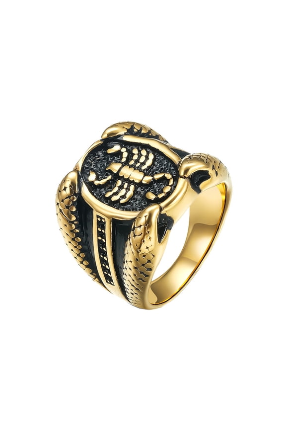 Men's Stainless Steel Oval Retro Scorpion Style Ring Gothic Punk Personalized Comfort Fit Boyfriend Gold Size 9