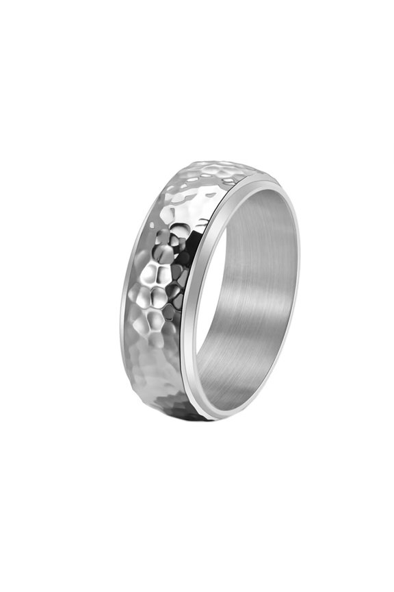 Men's Stainless Steel Personalized Irregularly Ring Anxiety Relieves Strees Ring 8MM Silver Size 8