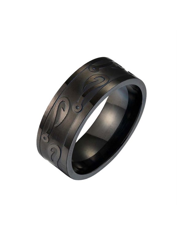 Men's Stainless Steel Fish Hook Ring Aesthetic Jewelry Rings Black Size 8