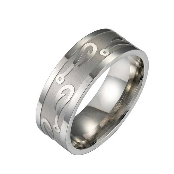HIJONES Men's Stainless Steel Personalized Simple Fish Hook Ring Aesthetic Jewelry Rings for Modern Women and Men Silver Size 10