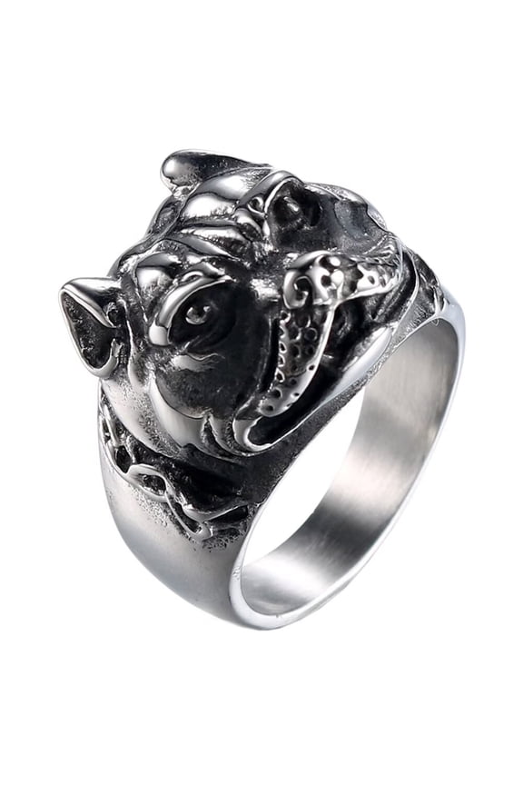 Men's Stainless Steel Pet Puppy Animal Ring Vintage Punk Bulldog Ring Silver Size 12