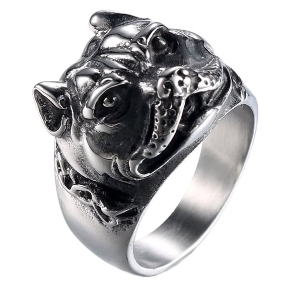 HIJONES Men's Stainless Steel Pet Puppy Animal Ring Vintage Punk Bulldog Ring Silver Size 8