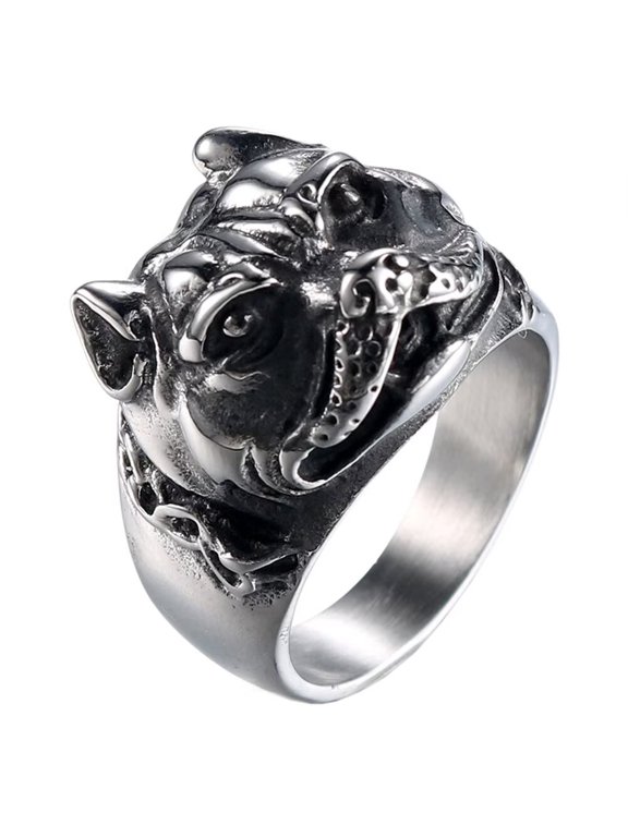 Men's Stainless Steel Pet Puppy Animal Ring Vintage Punk Bulldog Ring Silver Size 8