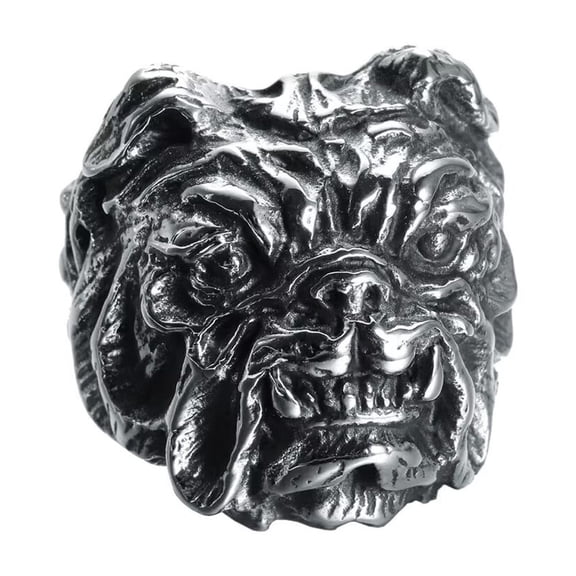 HIJONES Men's Stainless Steel Pet Puppy Animal Ring Vintage Punk Dog Ring Silver Size 10