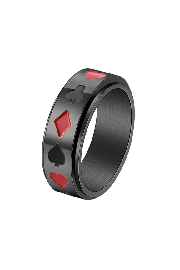 Men's Stainless Steel Playing Card Gamble Rotatable Ring Anxiety Relieves Strees Ring 8MM Black Size 10