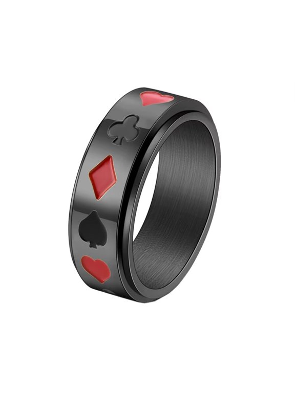 Men's Stainless Steel Playing Card Gamble Rotatable Ring Anxiety Relieves Strees Ring 8MM Black Size 9