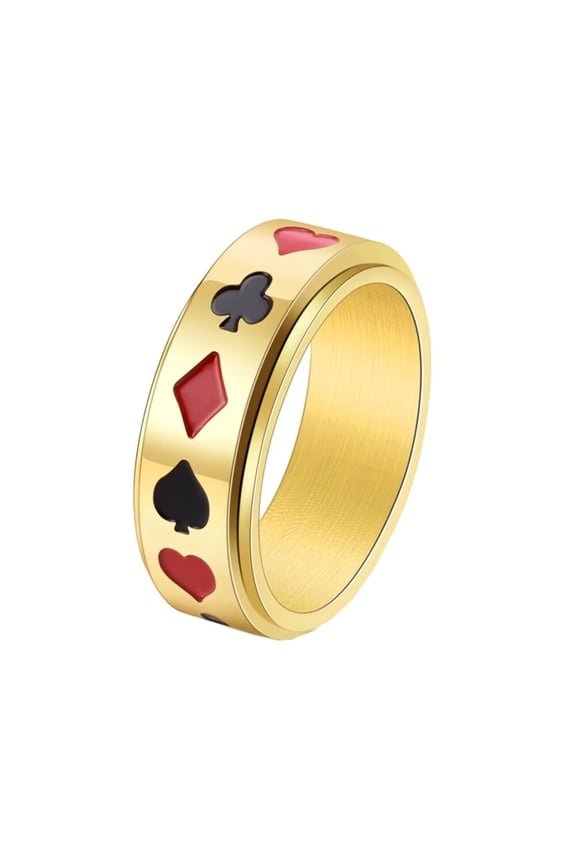 Men's Stainless Steel Playing Card Gamble Rotatable Ring Anxiety Relieves Strees Ring 8MM Gold Size 9