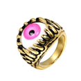 thumbnail image 1 of HIJONES Men's Stainless Steel Punk Giant Tooth Claw Eye Gemstone Biker Ring Gothic Titanium Chunky Finger Band Gold Pink Stone Size 8, 1 of 2