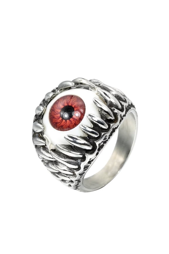 Men's Stainless Steel Punk Giant Tooth Claw Eye Gemstone Biker Ring Gothic Titanium Chunky Finger Band Silver Red Stone Size 8