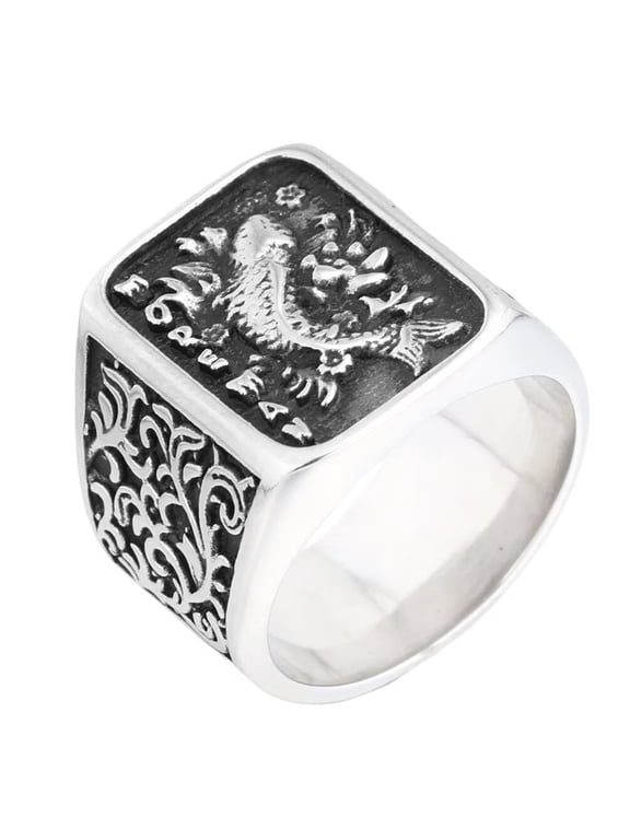 Men's Animal Carp Stainless Steel Ring Vintage Personalized Punk Gothic Hip Hop Koi Jewelry Silver Size 9