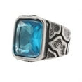 thumbnail image 1 of HIJONES Men's Stainless Steel Punk Large Cut Gemstone Crystal Engraved Wedding Ring Gothic Titanium Biker Jewelry Blue Stone Size 12, 1 of 6