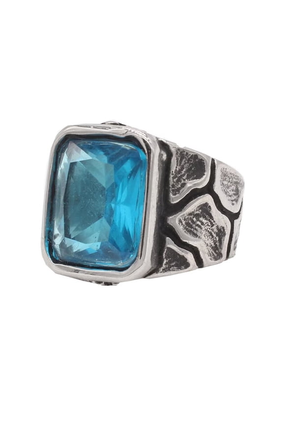 Men's Stainless Steel Punk Large Cut Gemstone Crystal Engraved Wedding Ring Gothic Titanium Biker Jewelry Blue Stone Size 12