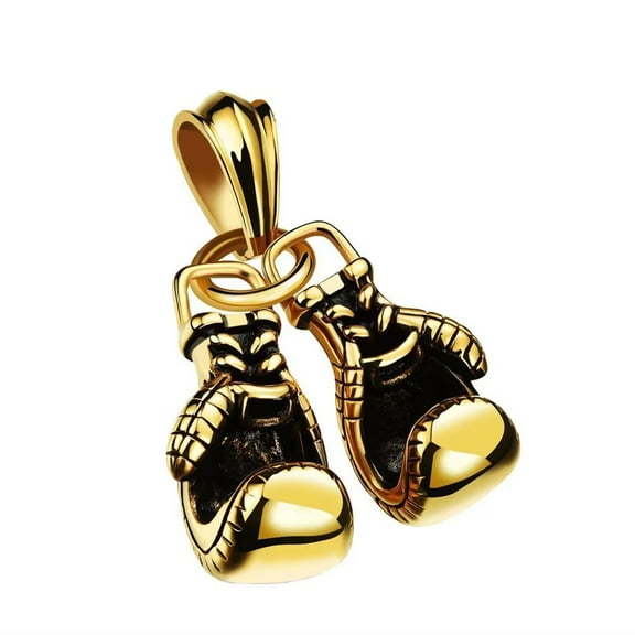 HIJONES Men's Stainless Steel Punk Style Double Boxing Gloves Multicolor Pendant Necklace Gold without Chain