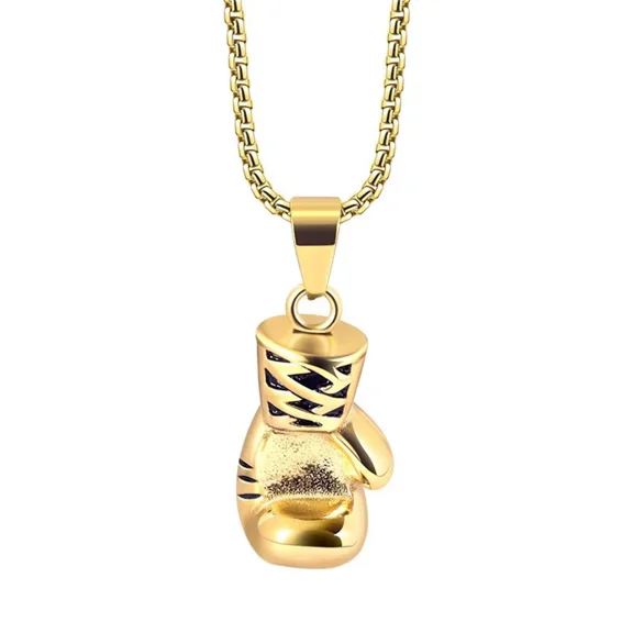 HIJONES Men's Stainless Steel Punk Style Single Boxing Gloves Multicolor Pendant Necklace Gold with Chain