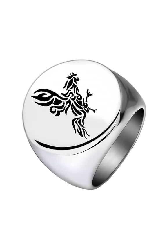 Men's Stainless Steel Punk Zodiac Rooster Plated Glossy Signet Rings Gothic Titanium Biker Chunky Band Silver Size 10