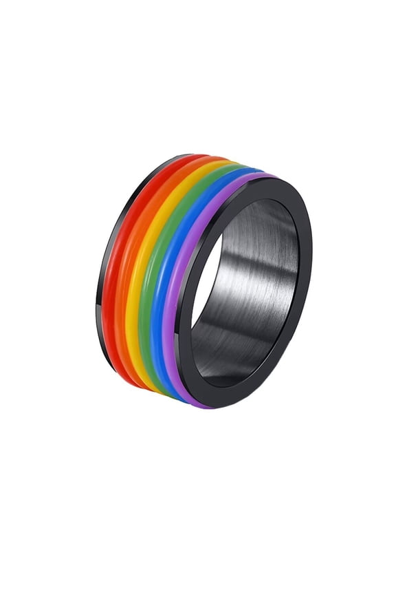 Men's Stainless Steel Rainbow Lesbian & Gay Ring 9MM LGBTQ Pride Rings Jewelry Black Size 11