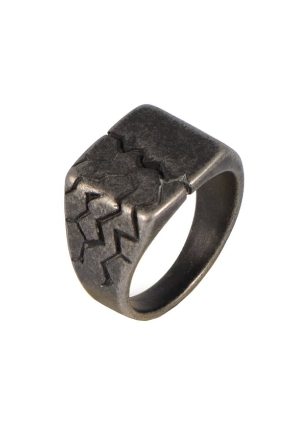 Men's Stainless Steel Retro Crackle Lightning Split Statement Rings Punk Biker Finger Jewellery Antique silver Size 8