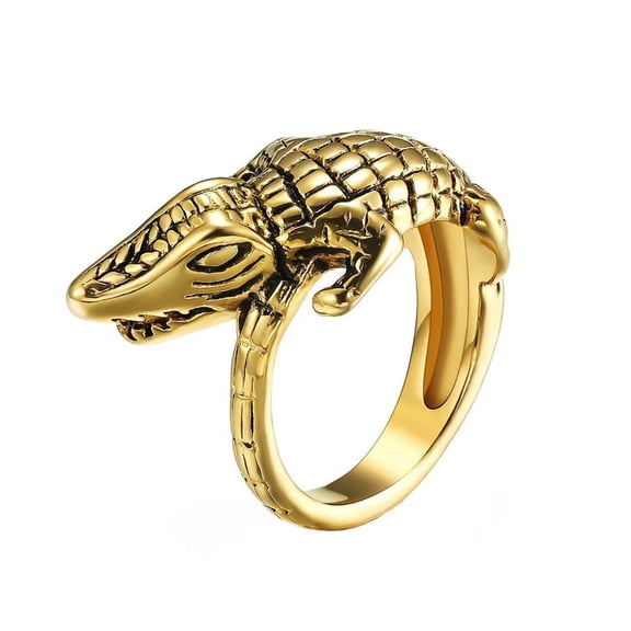 HIJONES Men's Stainless Steel Ring Crocodile Band Ring for Daily Gold Size 8