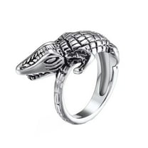 HIJONES Men's Stainless Steel Ring Crocodile Band Ring for Daily Silver Size 10