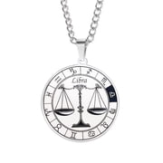 HIJONES Men's Stainless Steel Round Coin Zodiac Constellation Pendant Necklace Amulet Necklace for Women Men Gift Libra