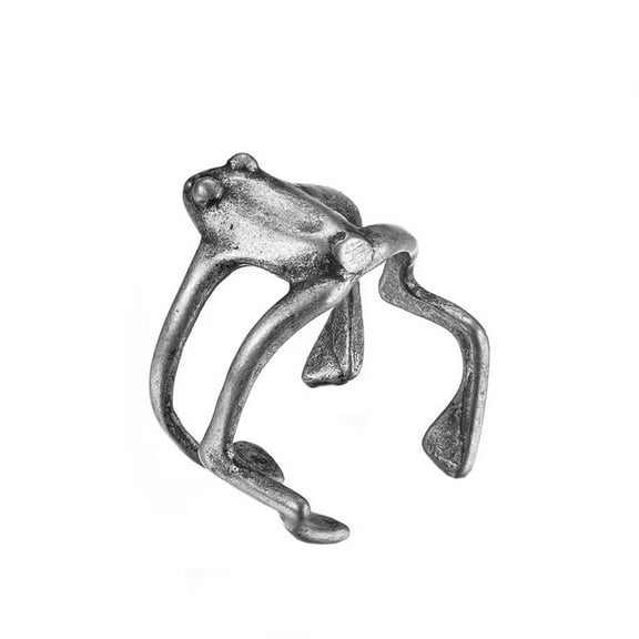 HIJONES Men's Stainless Steel Simple Retro Funny Frog Ring Dainty Open Rings Ancient Silver Size 10