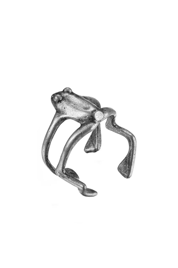 Men's Stainless Steel Simple Retro Funny Frog Ring Dainty Open Rings Ancient Silver Size 7
