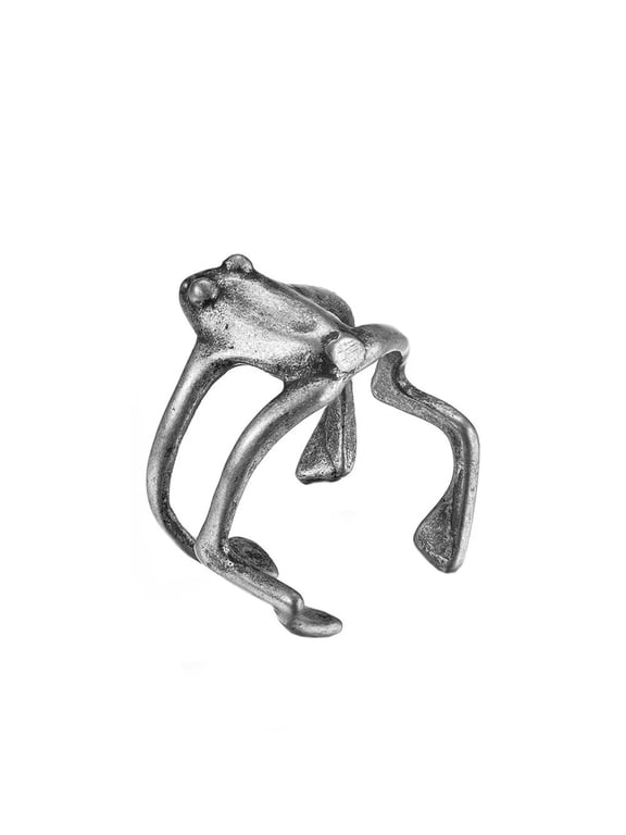 Men's Stainless Steel Simple Retro Funny Frog Ring Dainty Open Rings Ancient Silver Size 9