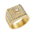 thumbnail image 1 of HIJONES Men's Stainless Steel Single Stone Micro Pave CZ Square Rings Crystal Wedding Finger Band Gold Size 10, 1 of 6